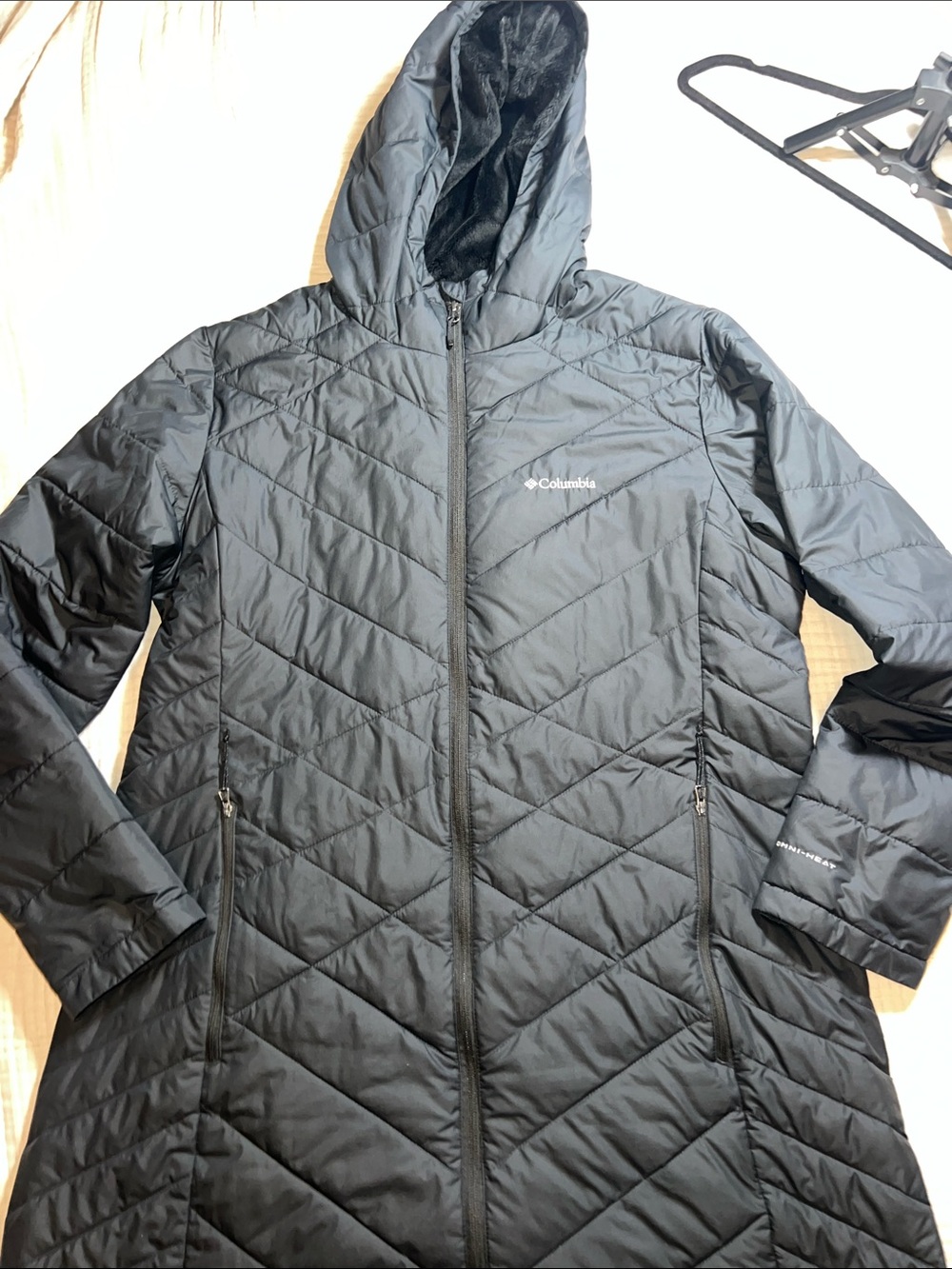 Columbia Women's Black Hooded Quilted Long Jacket